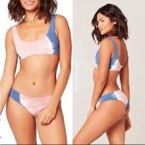 L*Space Lizzi Bikini Swimsuit Top Tie Dye Blue White Pink Seamless Tank‎